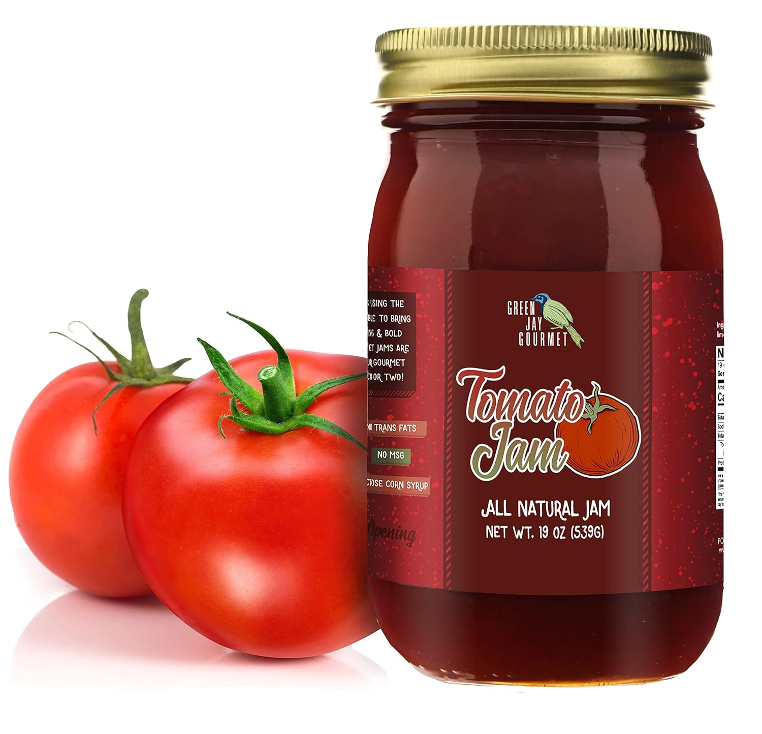 Green Jay Gourmet Tomato Jam – Tomato Ketchup Alternative – Premium Tomato Jelly – Sweet & Savory Tomato Spread & Jam Preserves – Vegan, Gluten Free Jam – 19 Ounces