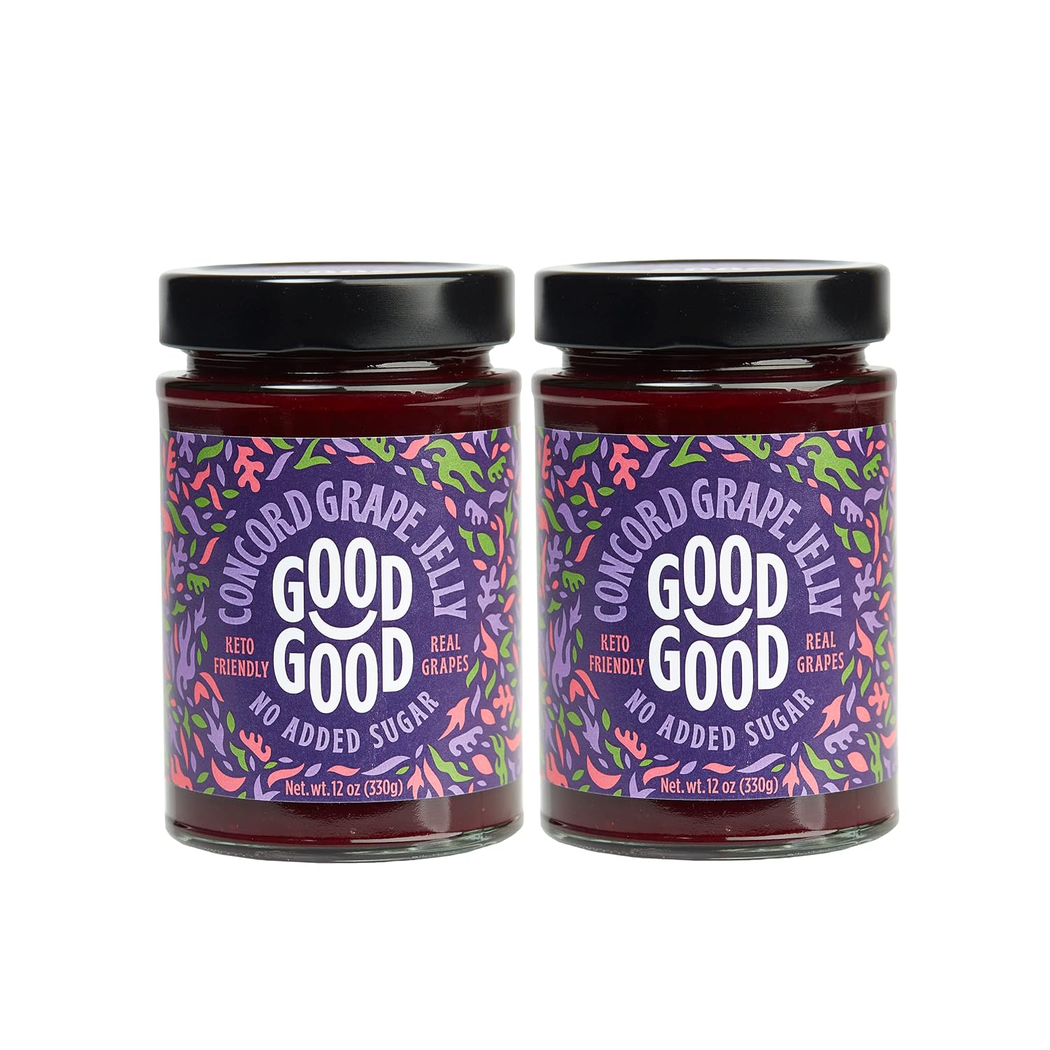 GOOD GOOD No Added Sugar Concord Grape Jelly - Keto Friendly Jelly- Low Carb, Low-Calorie and Vegan - Diabetic Friendly - 12oz / 330g (Pack of 2)