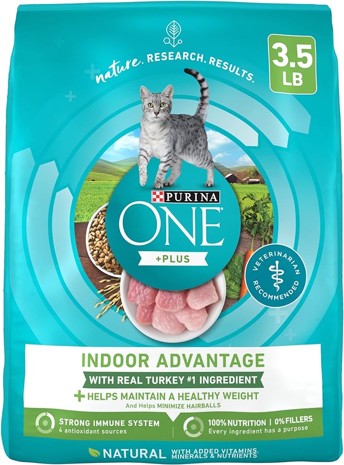 18Purina ONE Natural, Low Fat, Weight Control, Indoor Dry Cat Food, +Plus Indoor Advantage – 3.5 lb. Bag